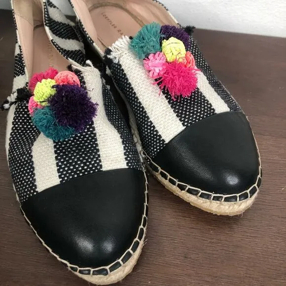Loeffler Randall Mara Pom Pom Espadrille Slip On Canvas Shoes Women's Size 8B