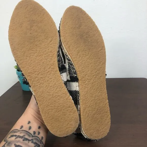 Loeffler Randall Mara Pom Pom Espadrille Slip On Canvas Shoes Women's Size 8B