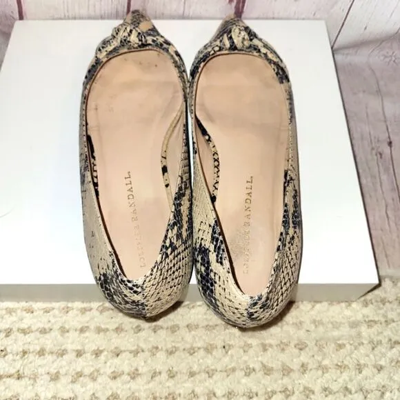 Loeffler Randall &quot;Mignon Knot&quot; Blk/Tan Snakeskin Print Leather Flats 8M $325