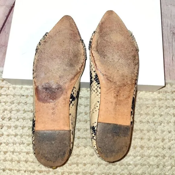 Loeffler Randall &quot;Mignon Knot&quot; Blk/Tan Snakeskin Print Leather Flats 8M $325