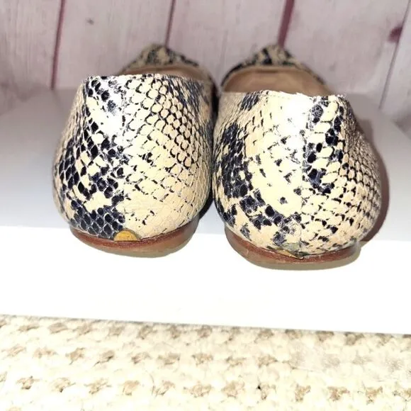 Loeffler Randall &quot;Mignon Knot&quot; Blk/Tan Snakeskin Print Leather Flats 8M $325