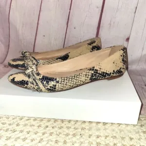 Loeffler Randall &quot;Mignon Knot&quot; Blk/Tan Snakeskin Print Leather Flats 8M $325