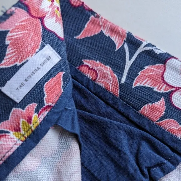 Loft Riviera Tropical Floral Flat Front Shorts Pink Blue Gray White - sz 6