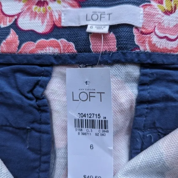Loft Riviera Tropical Floral Flat Front Shorts Pink Blue Gray White - sz 6