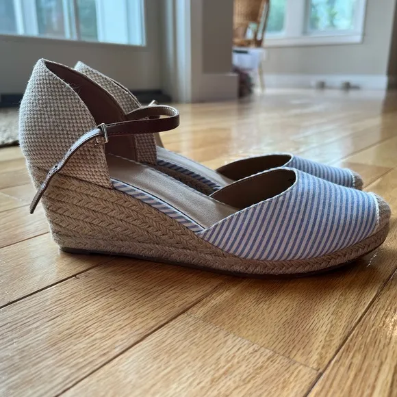 Loft Striped Espadrille Wedge NWOT
