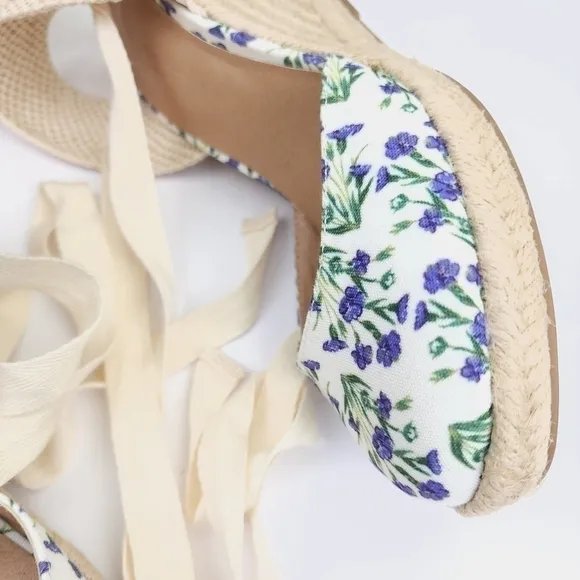 LOFT White Blue Floral Espadrille Wedges Sz 6