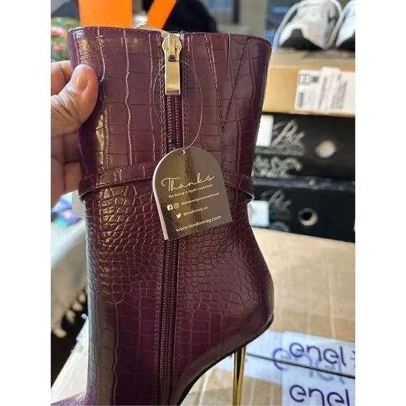 London Rag Nicole Croc Patterned High Heeled Ankle Boots
