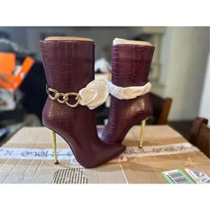 London Rag Nicole Croc Patterned High Heeled Ankle Boots