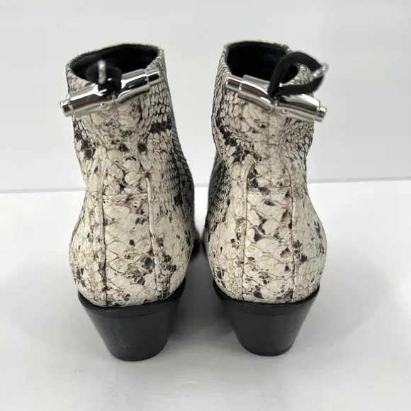 LONGCHAMP Ankle Boots Womens 36 Cream Black Python Printed Leather Bootie NWOB