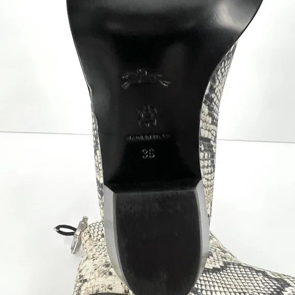 LONGCHAMP Ankle Boots Womens 36 Cream Black Python Printed Leather Bootie NWOB