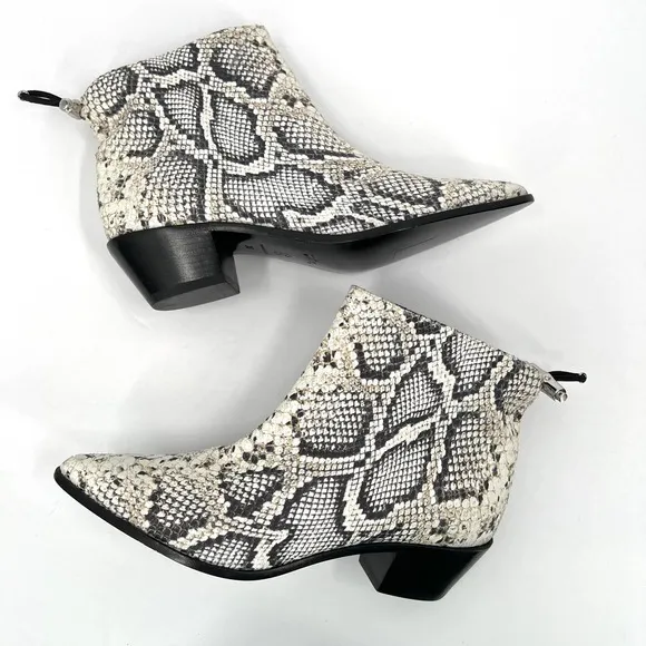 LONGCHAMP Ankle Boots Womens 36 Cream Black Python Printed Leather Bootie NWOB