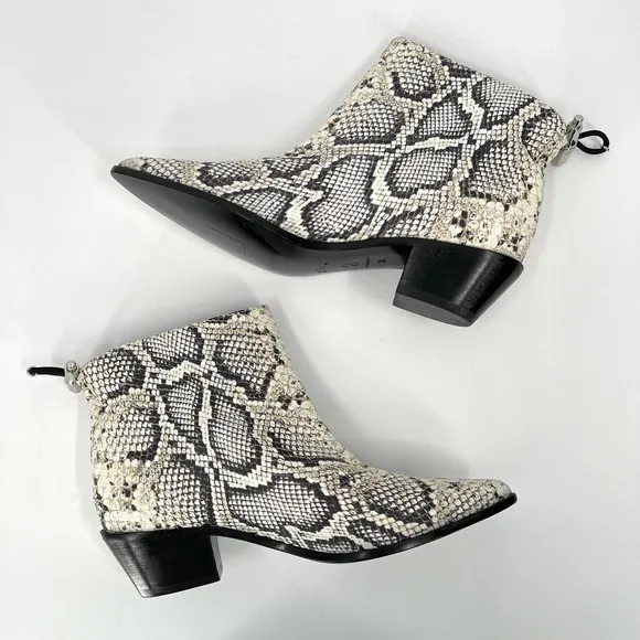 LONGCHAMP Ankle Boots Womens 36 Cream Black Python Printed Leather Bootie NWOB