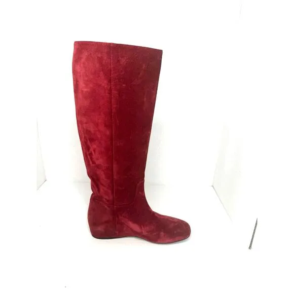 LONGCHAMP knee high Flat suede boots in color Red BRICK size 37
