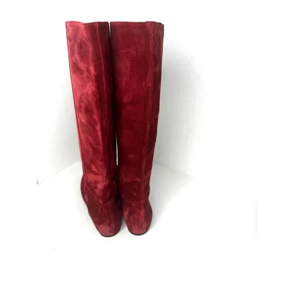 LONGCHAMP knee high Flat suede boots in color Red BRICK size 37
