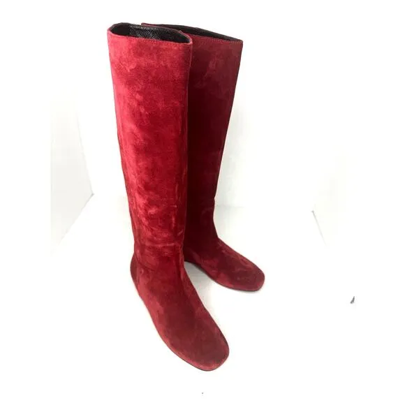 LONGCHAMP knee high Flat suede boots in color Red BRICK size 37
