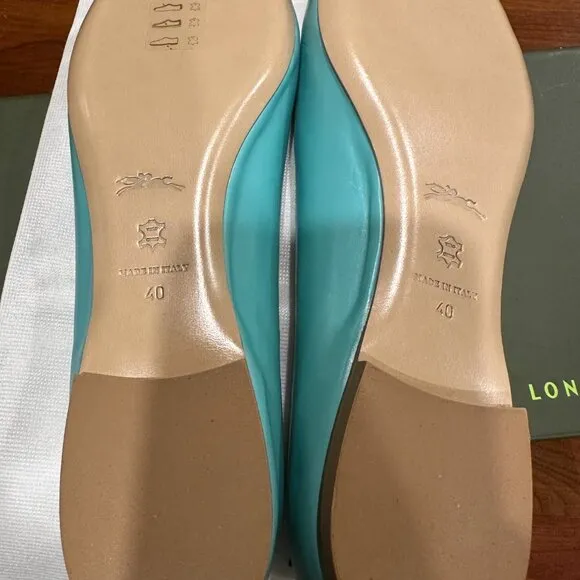 Longchamp New Balerines LM Cuir  Leather Ballet Flats, size 40, Color Lagoon,