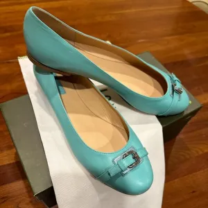 Longchamp New Balerines LM Cuir  Leather Ballet Flats, size 40, Color Lagoon,