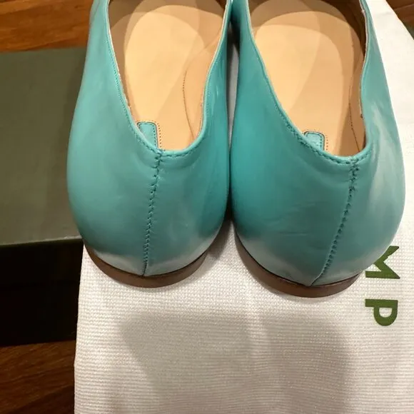 Longchamp New Balerines LM Cuir  Leather Ballet Flats, size 40, Color Lagoon,
