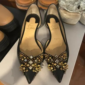 Louboutin black flats leather with studs