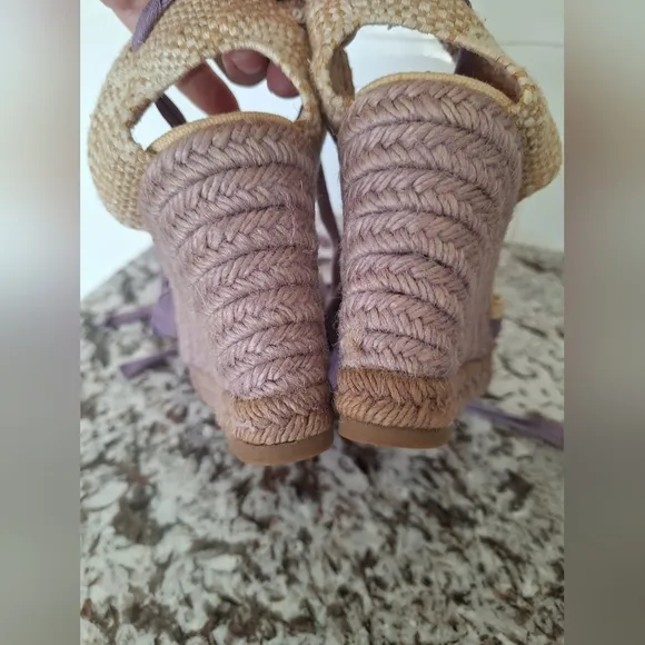 LOUBOUTIN | lace-up espadrille wedges | Cream Purple Size EU 35