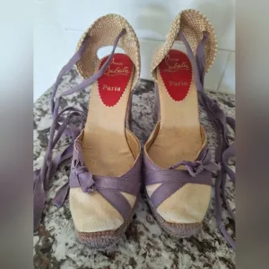 LOUBOUTIN | lace-up espadrille wedges | Cream Purple Size EU 35