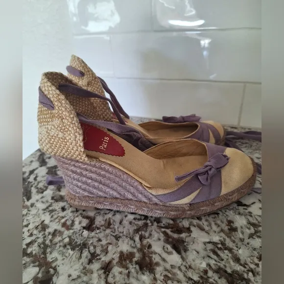 LOUBOUTIN | lace-up espadrille wedges | Cream Purple Size EU 35