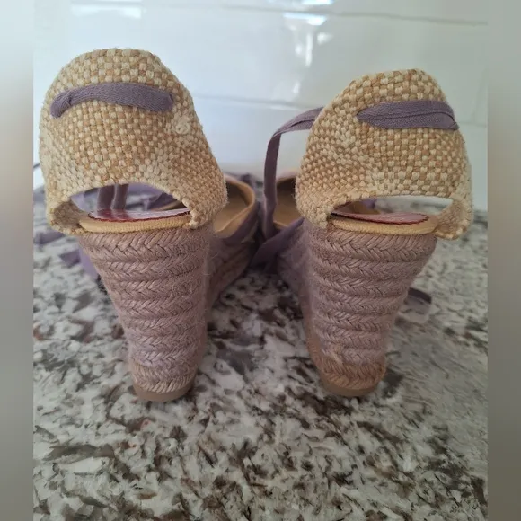 LOUBOUTIN | lace-up espadrille wedges | Cream Purple Size EU 35