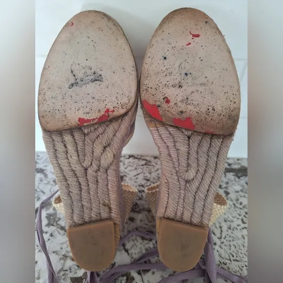 LOUBOUTIN | lace-up espadrille wedges | Cream Purple Size EU 35