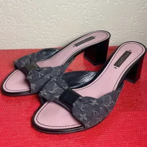 Louis Vuitton Pink and Black Mules with Textured Strap