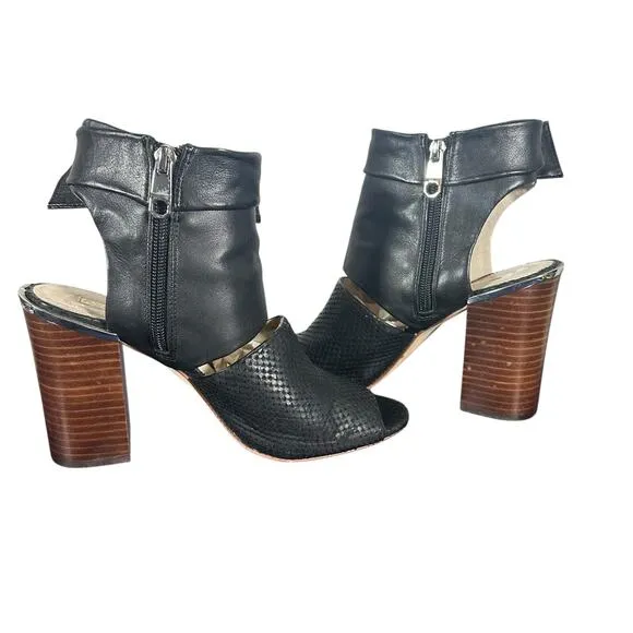 Louise et Cie Lo-Katlin Black Leather Heeled Sandals Women's 8.5M Open Toe