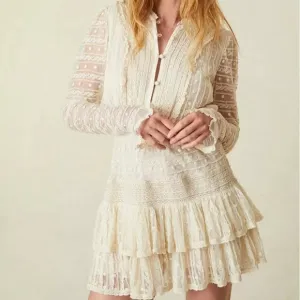 LoveShackFancy Elio Dress In Cream De Macaron Size P