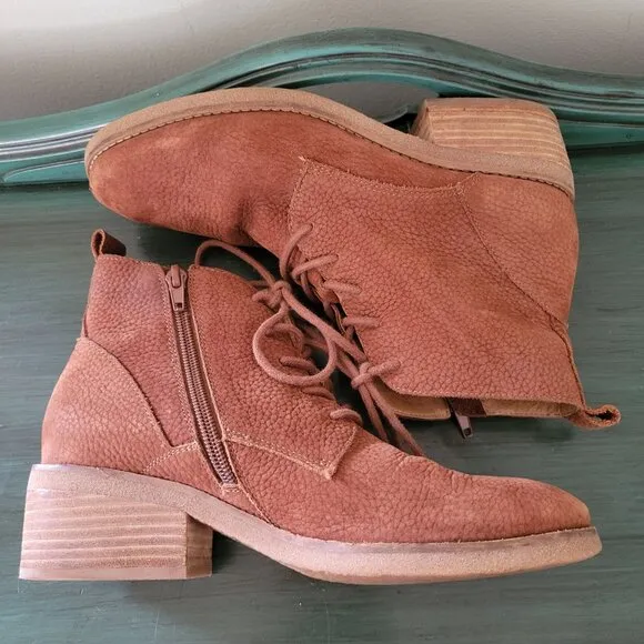 Lucky Brand 7 Brown Suede Pebbled Leather Booties Ankle Boots TAMELA