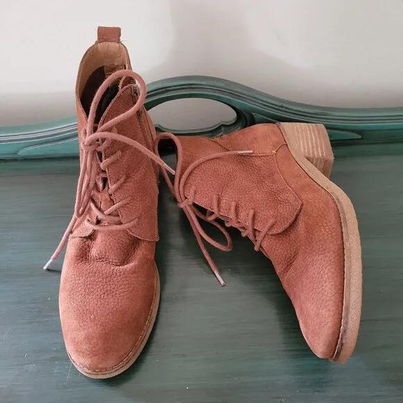 Lucky Brand 7 Brown Suede Pebbled Leather Booties Ankle Boots TAMELA