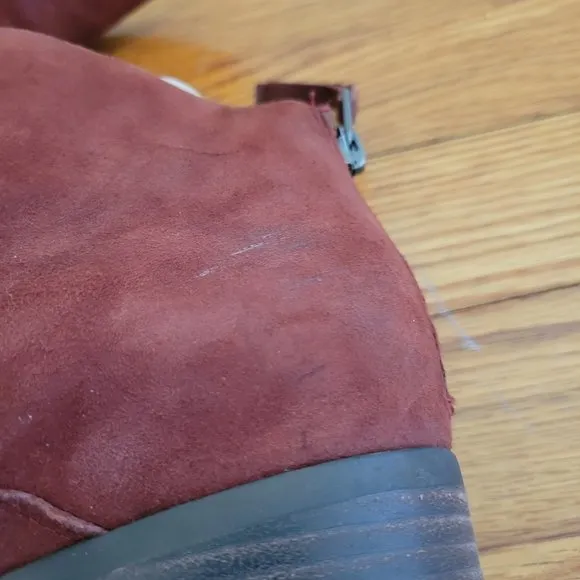 Lucky Brand 7.5 Red Brown Suede Leather Booties LAHELA Ankle Boots Western