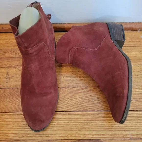 Lucky Brand 7.5 Red Brown Suede Leather Booties LAHELA Ankle Boots Western