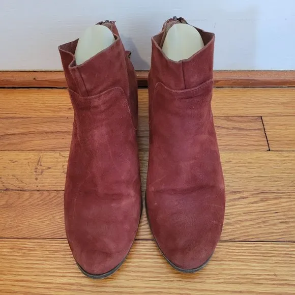 Lucky Brand 7.5 Red Brown Suede Leather Booties LAHELA Ankle Boots Western