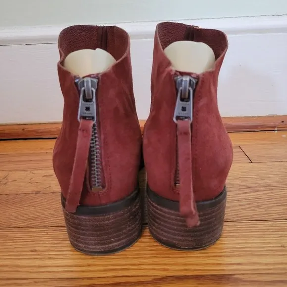 Lucky Brand 7.5 Red Brown Suede Leather Booties LAHELA Ankle Boots Western