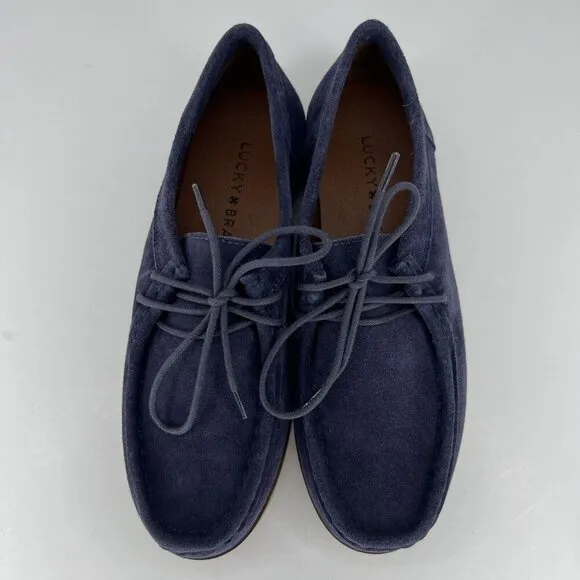 Lucky Brand Blue Suede Leather Chukka Boots Womens Size 5.5 Lace-Up Wedge Shoes