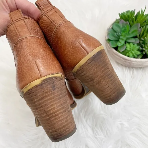 Lucky Brand Boho Brown Leather Distressed Ehllen Heeled Ankle Boots Size 9