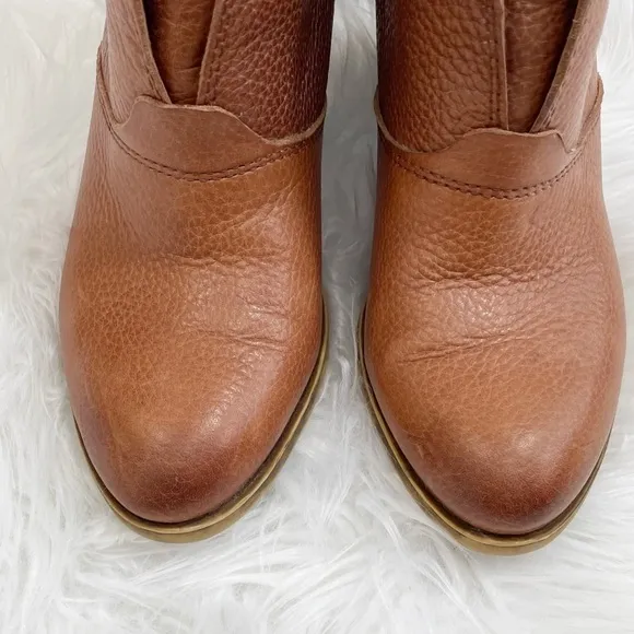 Lucky Brand Boho Brown Leather Distressed Ehllen Heeled Ankle Boots Size 9