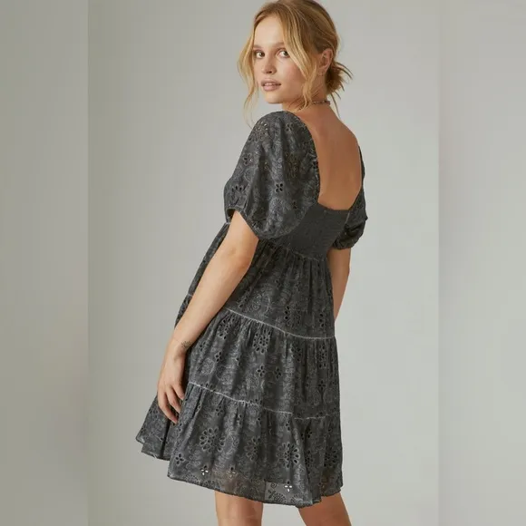 🆕LUCKY BRAND Eyelet Mini Dress Washed Black-Size Small