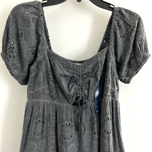 🆕LUCKY BRAND Eyelet Mini Dress Washed Black-Size Small