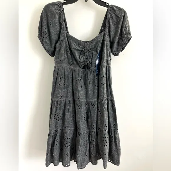 🆕LUCKY BRAND Eyelet Mini Dress Washed Black-Size Small