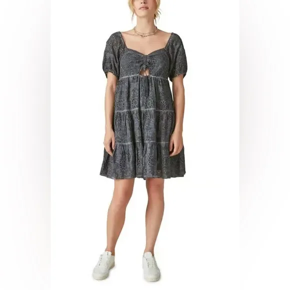 🆕LUCKY BRAND Eyelet Mini Dress Washed Black-Size Small