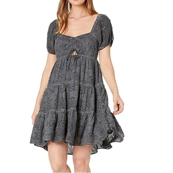 🆕LUCKY BRAND Eyelet Mini Dress Washed Black-Size Small