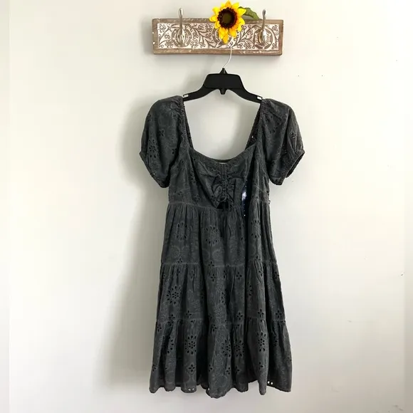 🆕LUCKY BRAND Eyelet Mini Dress Washed Black-Size Small