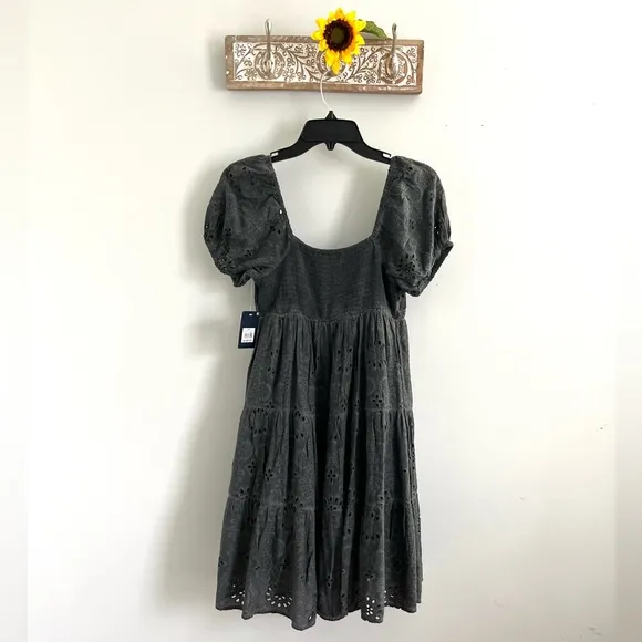 🆕LUCKY BRAND Eyelet Mini Dress Washed Black-Size Small