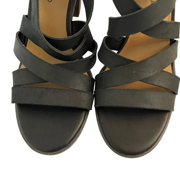 Lucky Brand Size 11 Kallia Heel Sandals Black Leather Strappy Gladiator Block