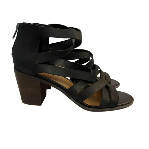 Lucky Brand Size 11 Kallia Heel Sandals Black Leather Strappy Gladiator Block