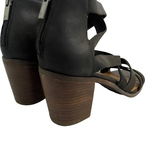 Lucky Brand Size 11 Kallia Heel Sandals Black Leather Strappy Gladiator Block